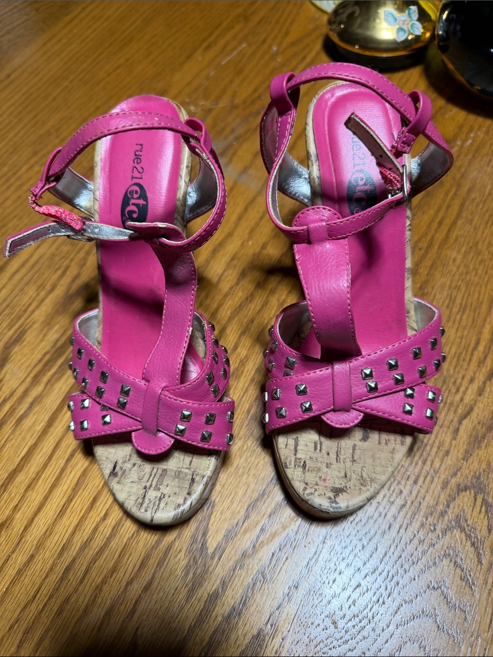 Rue21 Hot Pink Cork Wedge Sandals with Silver Accents